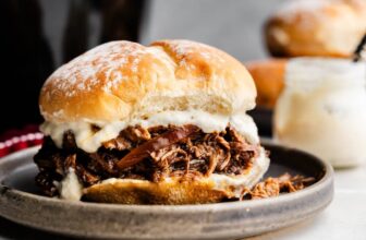 Sluggish Cooker Shredded Beef and Horseradish Sandwiches